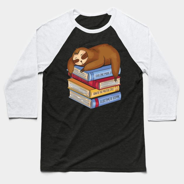 Awesome Funny Librarian Sloth Sleeping Books Lazy Chill Baseball T-Shirt by anubis1986